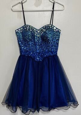 Masquerade Royal Blue Sequin Tulle Mini Dress 3/4